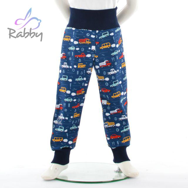 Zimní softshellové kalhoty auta na modré - klasický střih vel. 92