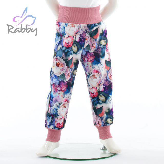 Zimní softshellové kalhoty barevné květy - klasický střih vel. 92