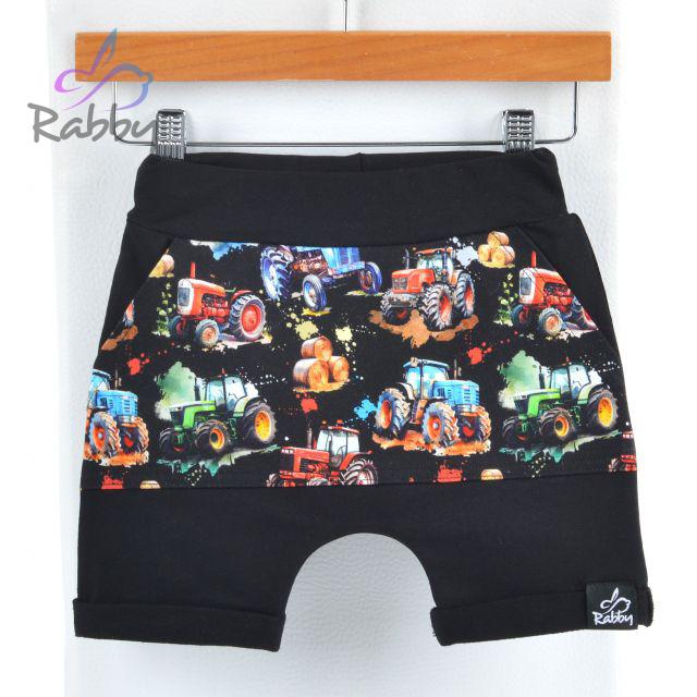 Baggy kraťasy černé s kapsou traktory na černé vel. 74/80