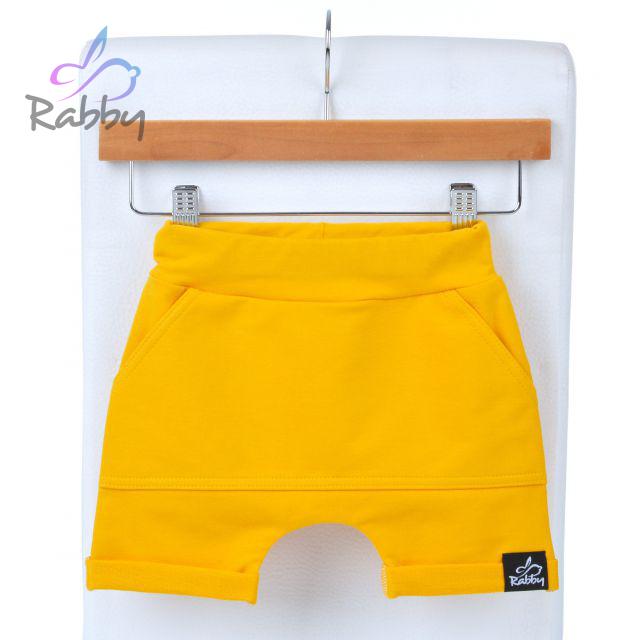 Baggy kraťasy hořčicové s kapsou vel. 56/62